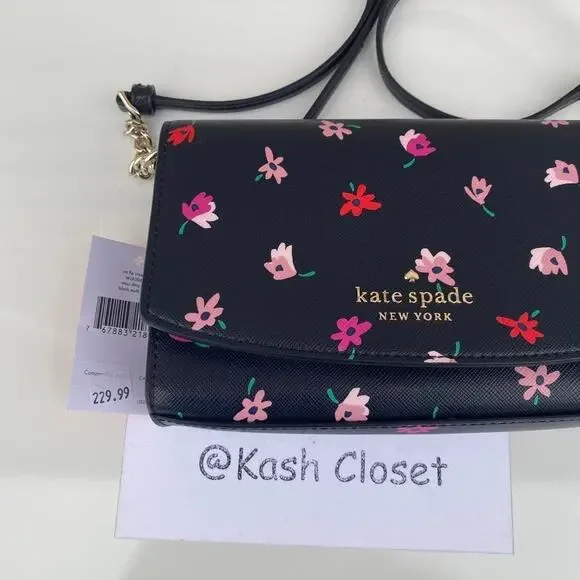 Kate Spade Crossbody Ditsy Buds Small Flap purse Black multi - Picture 7 of 9